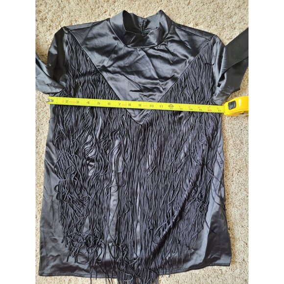 NWT ZARA Women's Black Fringe Size S Black Western Blouse‎ Rodeo Satin Cowgirl - Picture 3 of 5